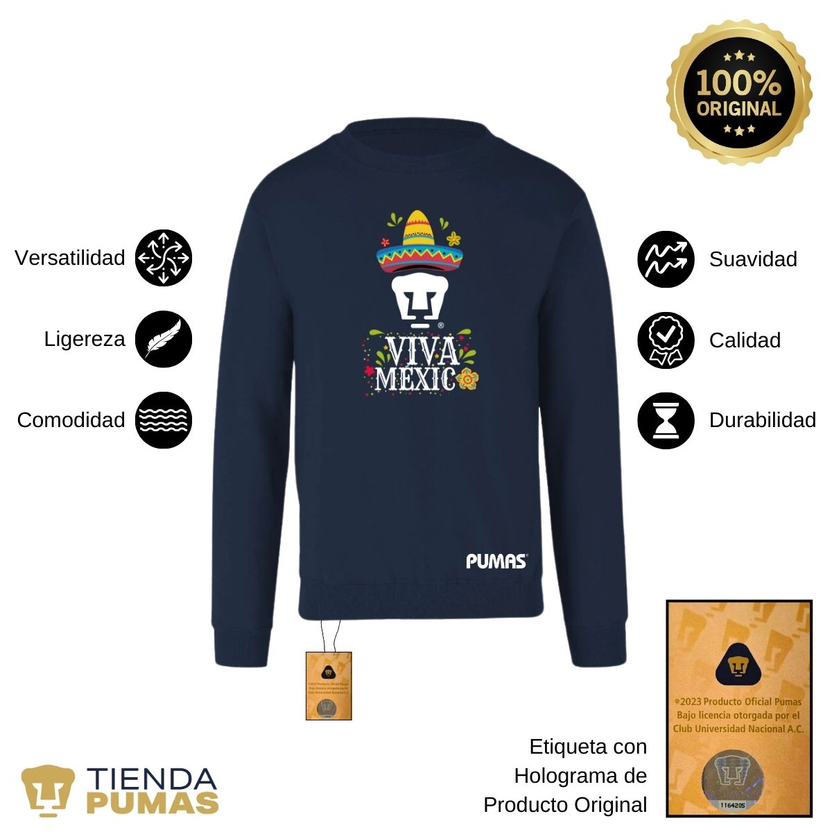 Sudadera Hombre Pumas UNAM Rostro Viva México