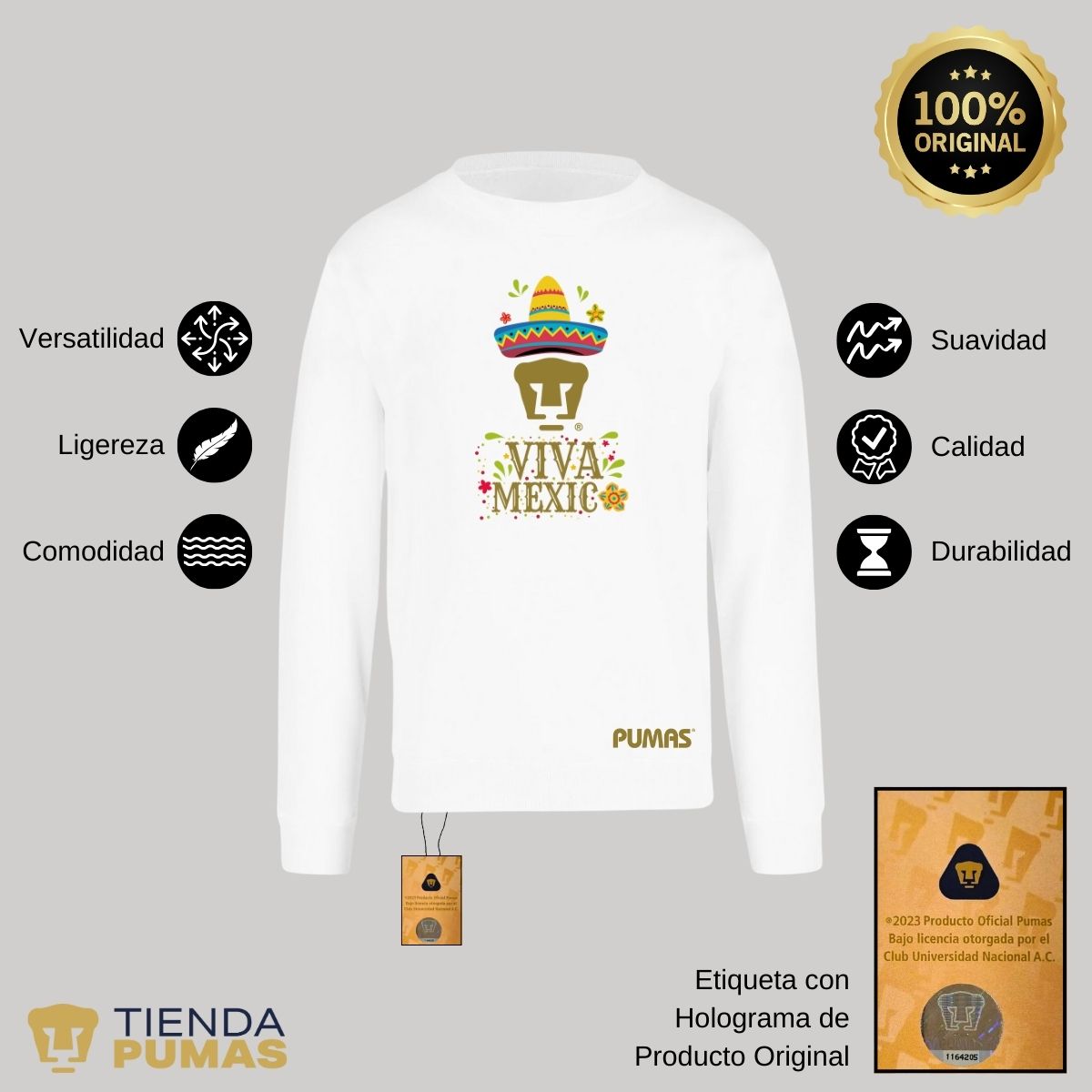 Sudadera Hombre Pumas UNAM Rostro Viva México