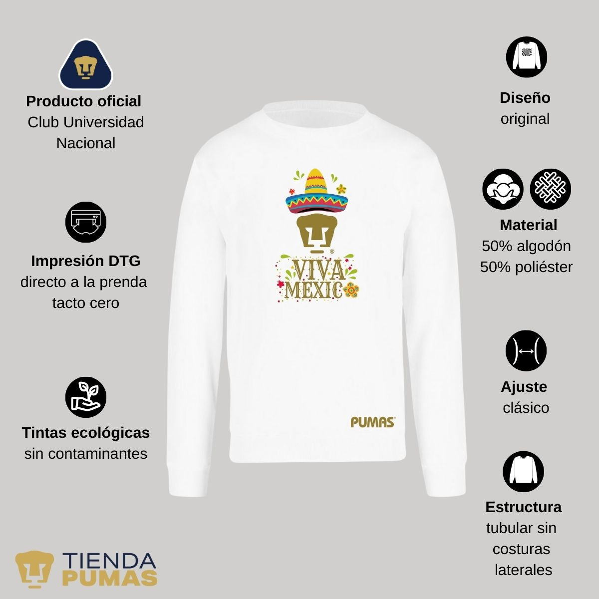 Sudadera Hombre Pumas UNAM Rostro Viva México