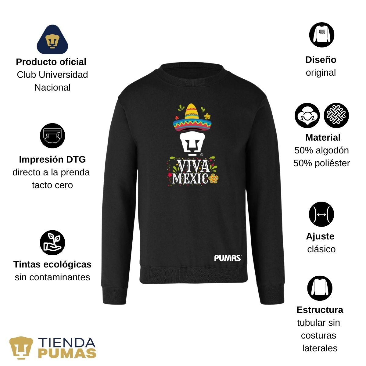 Sudadera Hombre Pumas UNAM Rostro Viva México