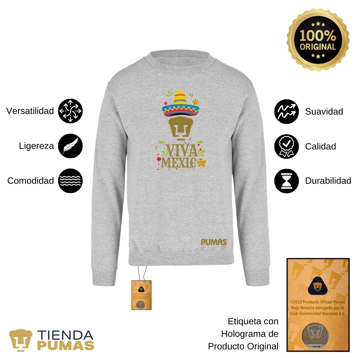 Sudadera Hombre Pumas UNAM Rostro Viva México