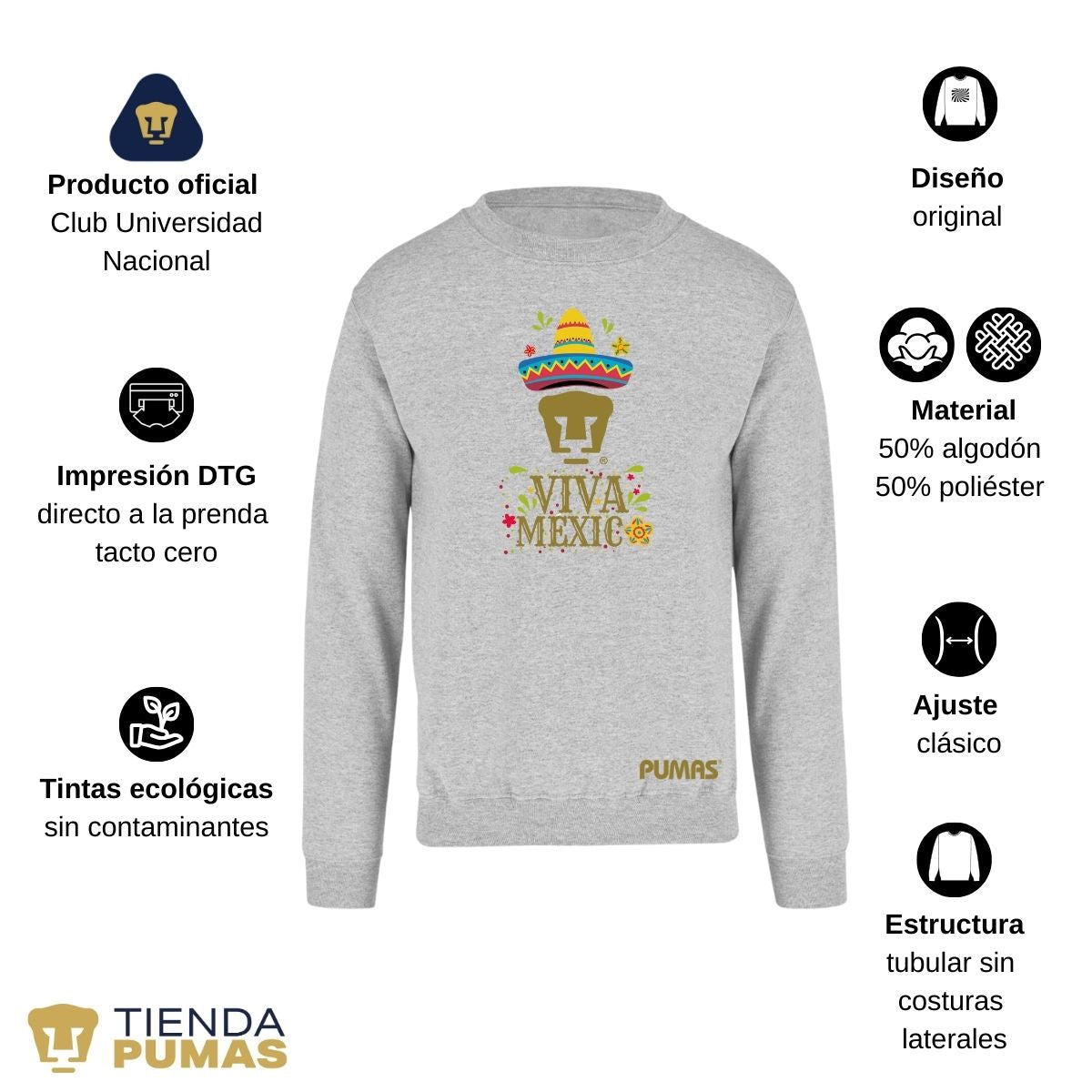 Sudadera Hombre Pumas UNAM Rostro Viva México