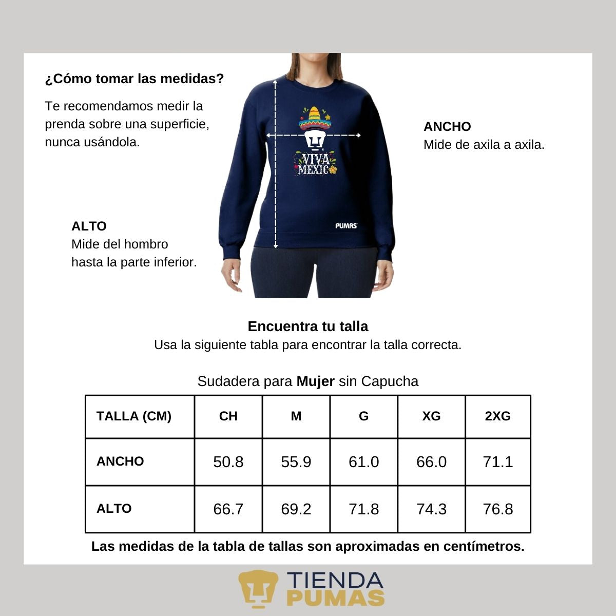 Sudadera Mujer Pumas UNAM Rostro Viva México