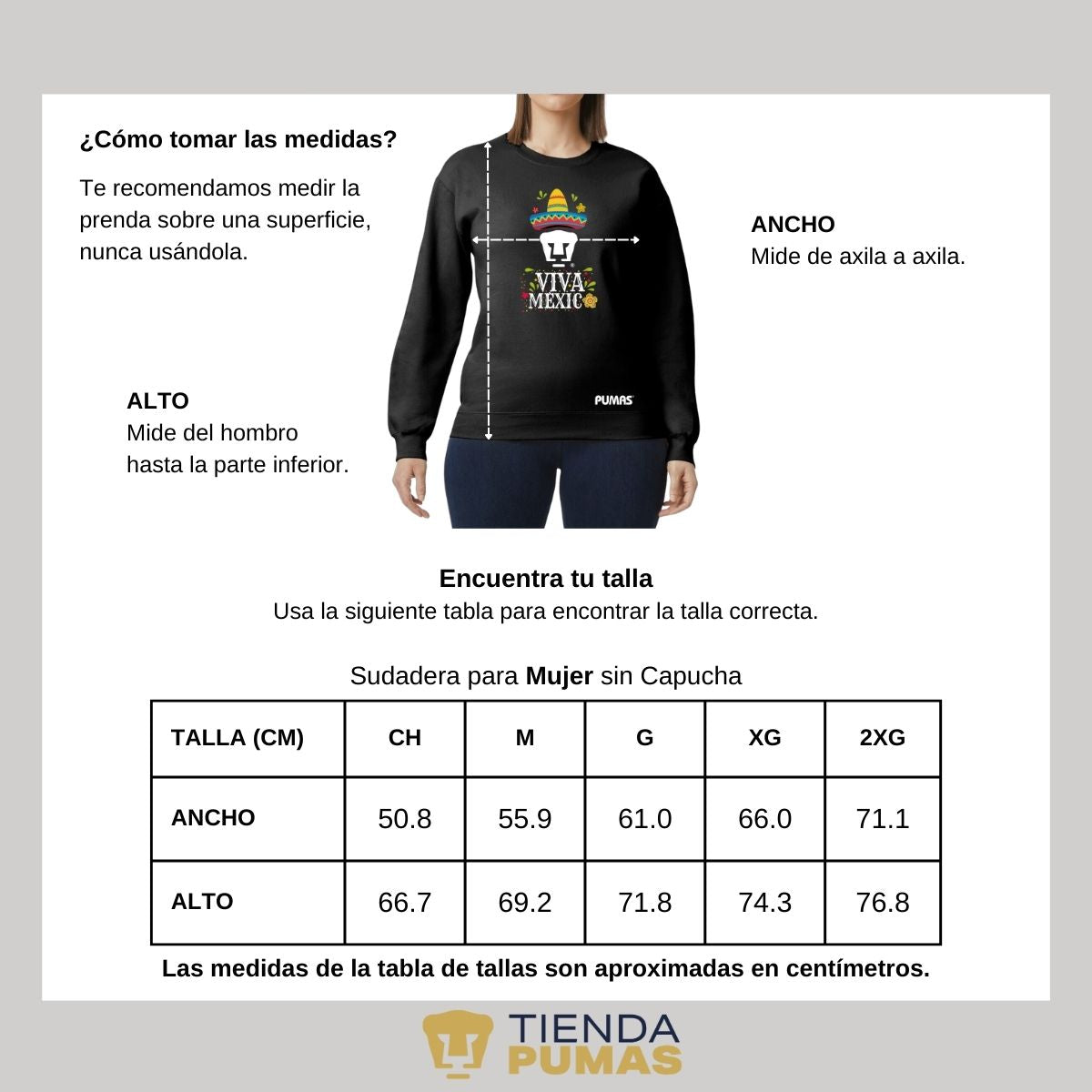 Sudadera Mujer Pumas UNAM Rostro Viva México