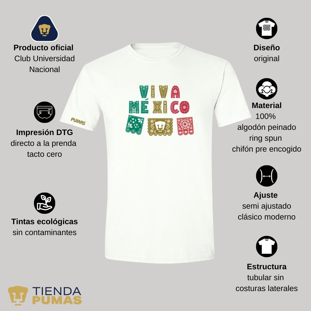 Playera Mexicana Hombre Pumas UNAM Papel picado México