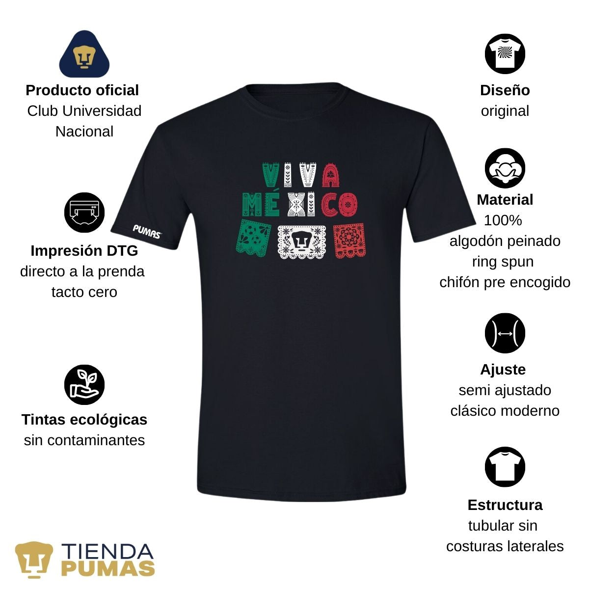 Playera Mexicana Hombre Pumas UNAM Papel picado México