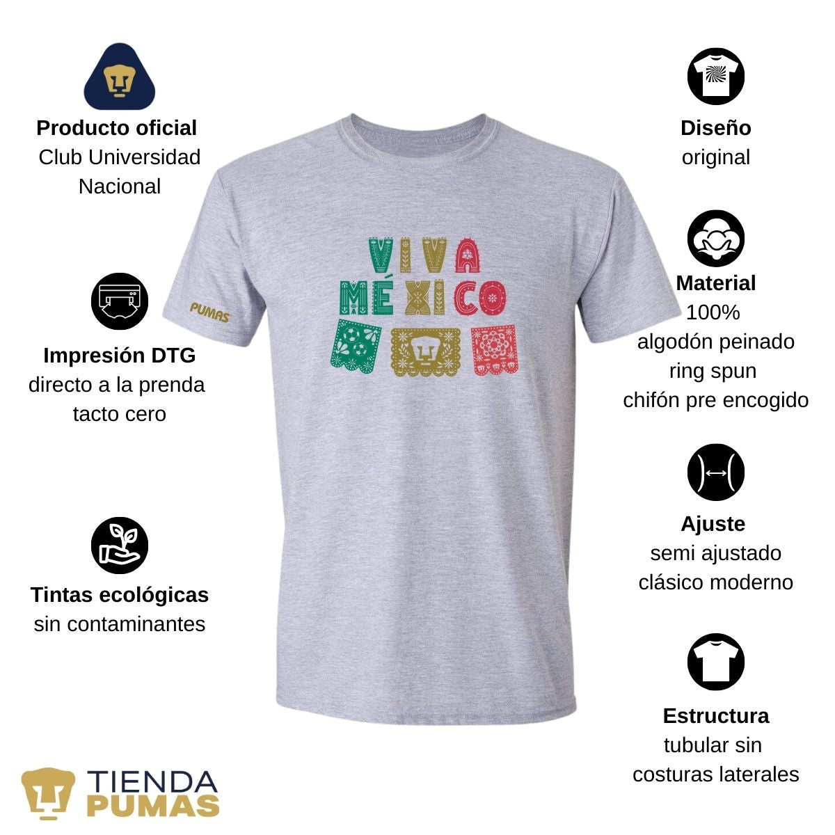 Playera Mexicana Hombre Pumas UNAM Papel picado México