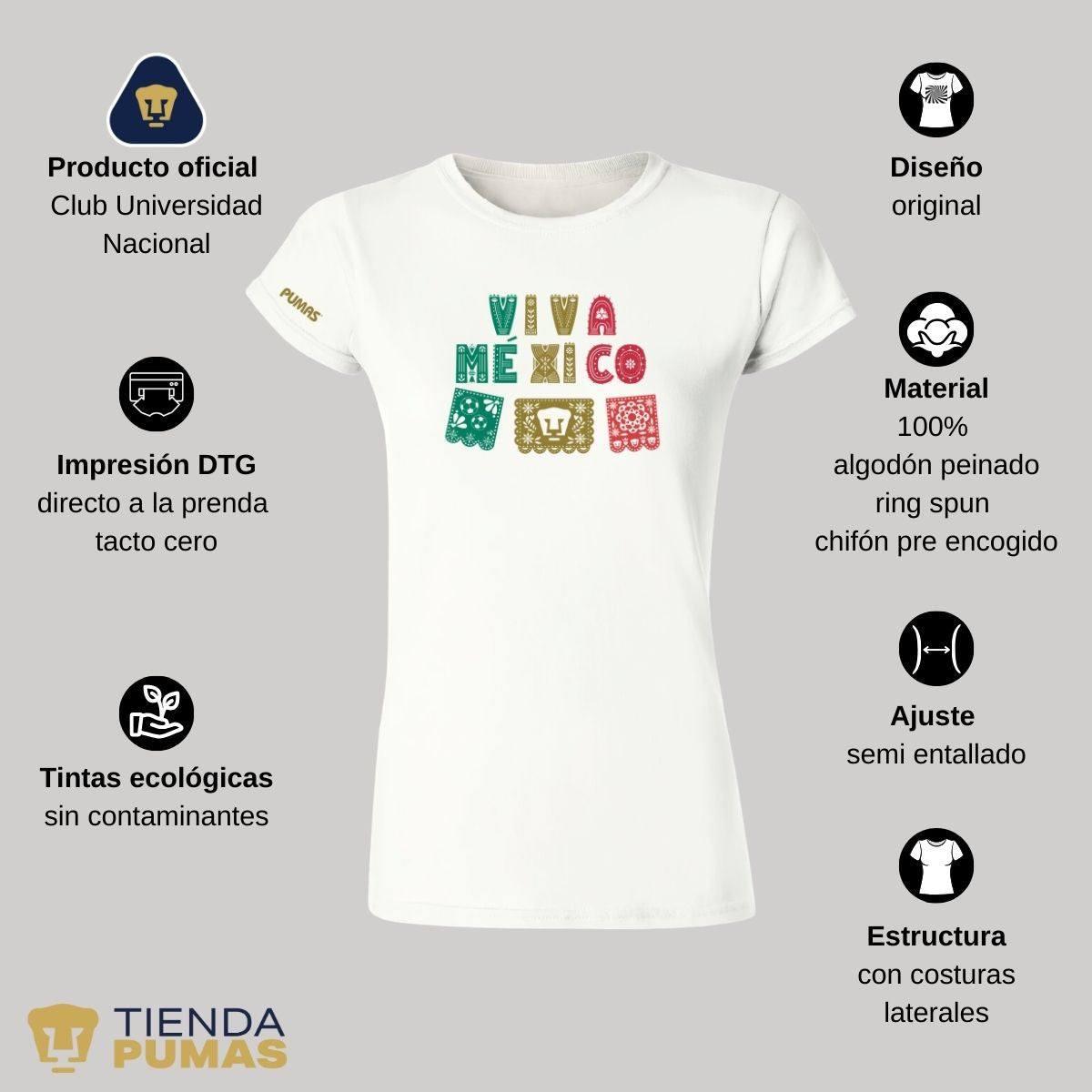 Playera Mexicana Mujer Pumas UNAM Papel picado México