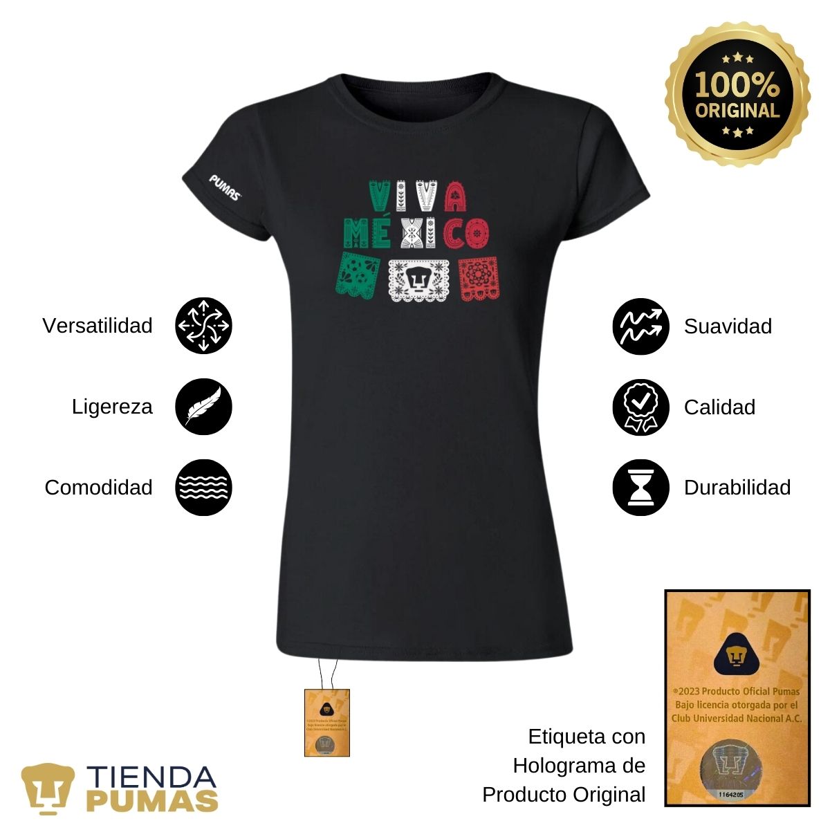 Playera Mexicana Mujer Pumas UNAM Papel picado México