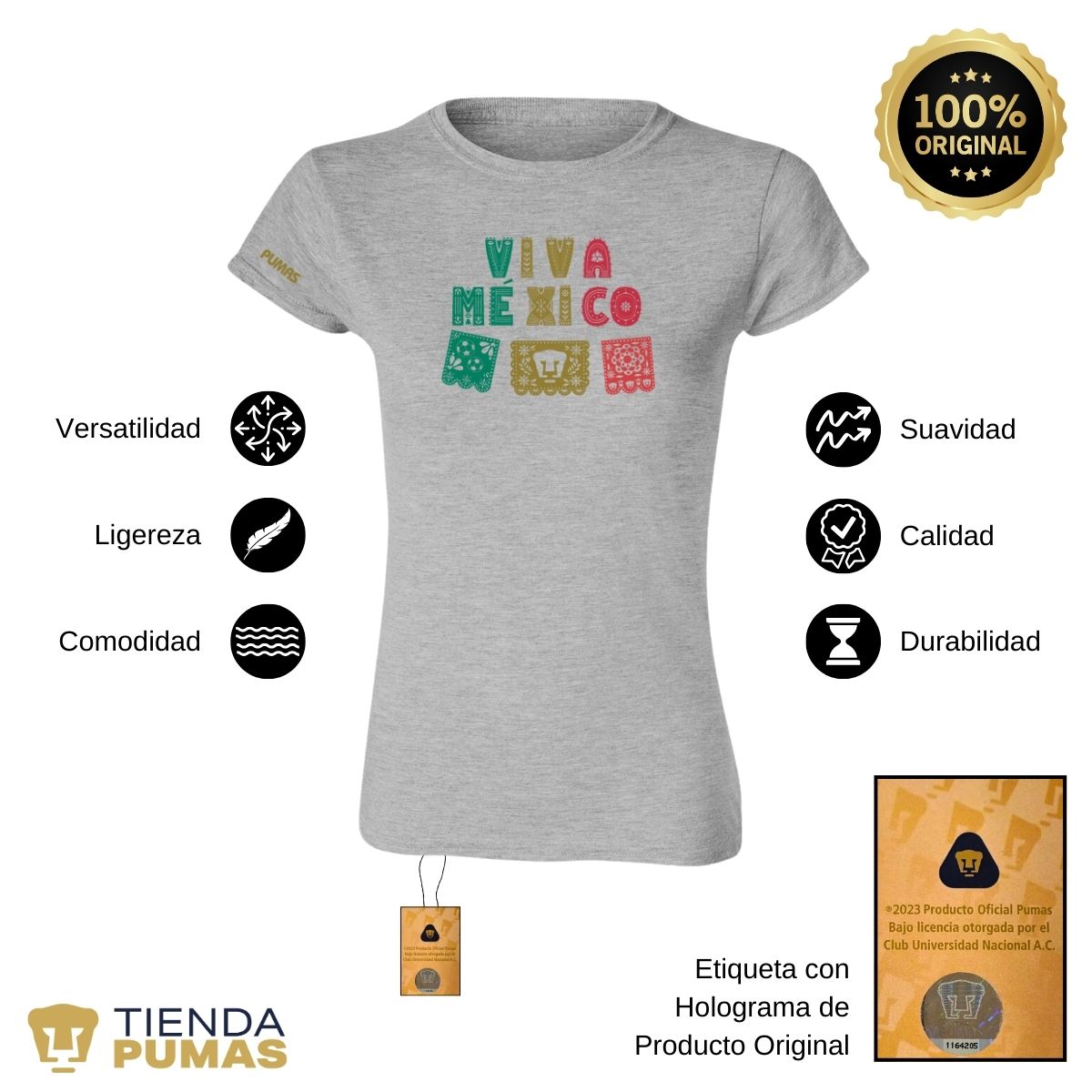 Playera Mexicana Mujer Pumas UNAM Papel picado México