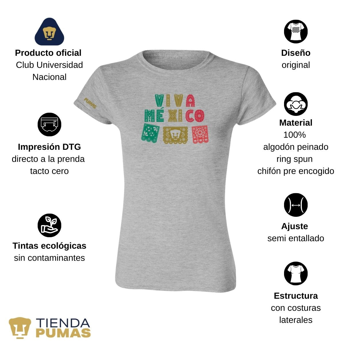 Playera Mexicana Mujer Pumas UNAM Papel picado México