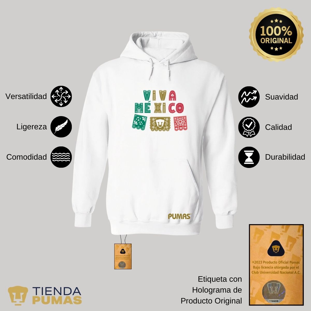 Sudadera Hombre Hoodie Pumas UNAM Papel picado México