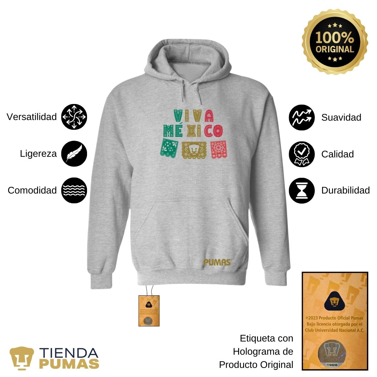 Sudadera Hombre Hoodie Pumas UNAM Papel picado México