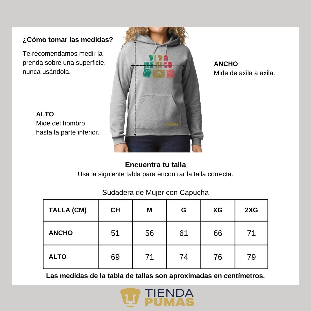 Sudadera Mujer Hoodie Pumas UNAM Papel picado México