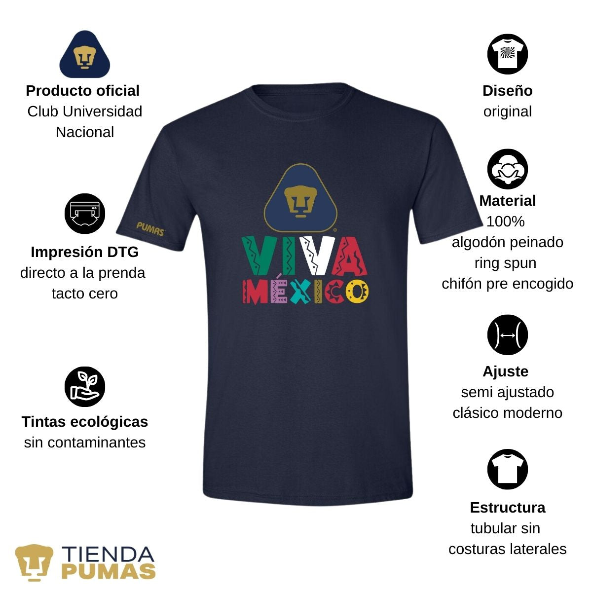 Playera Mexicana Hombre Pumas UNAM Tricolor