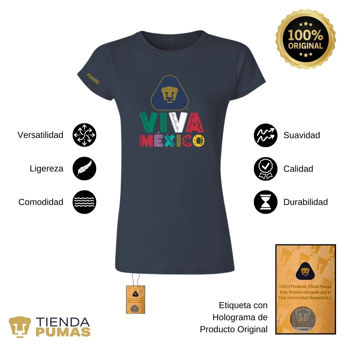 Playera Mexicana Mujer Pumas UNAM Tricolor