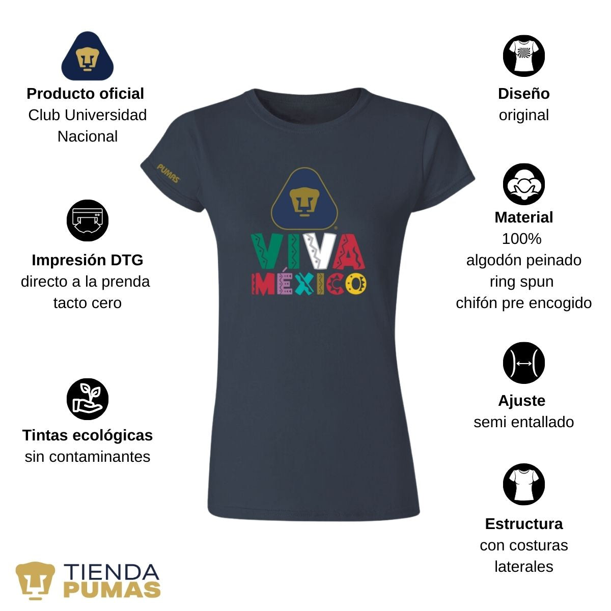 Playera Mexicana Mujer Pumas UNAM Tricolor