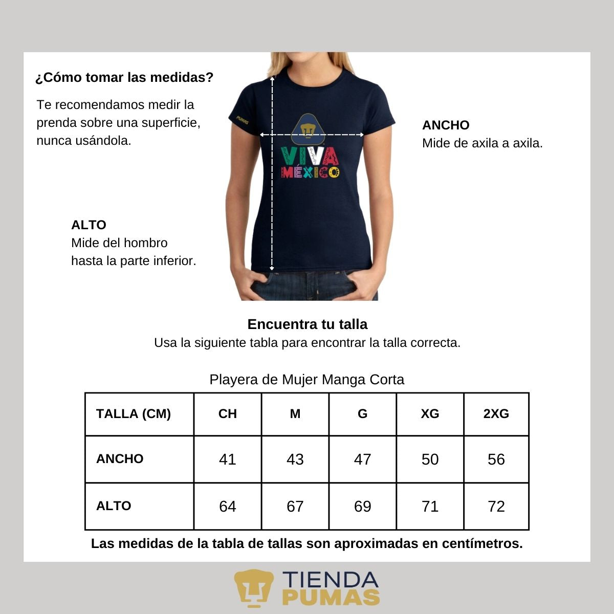 Playera Mexicana Mujer Pumas UNAM Tricolor