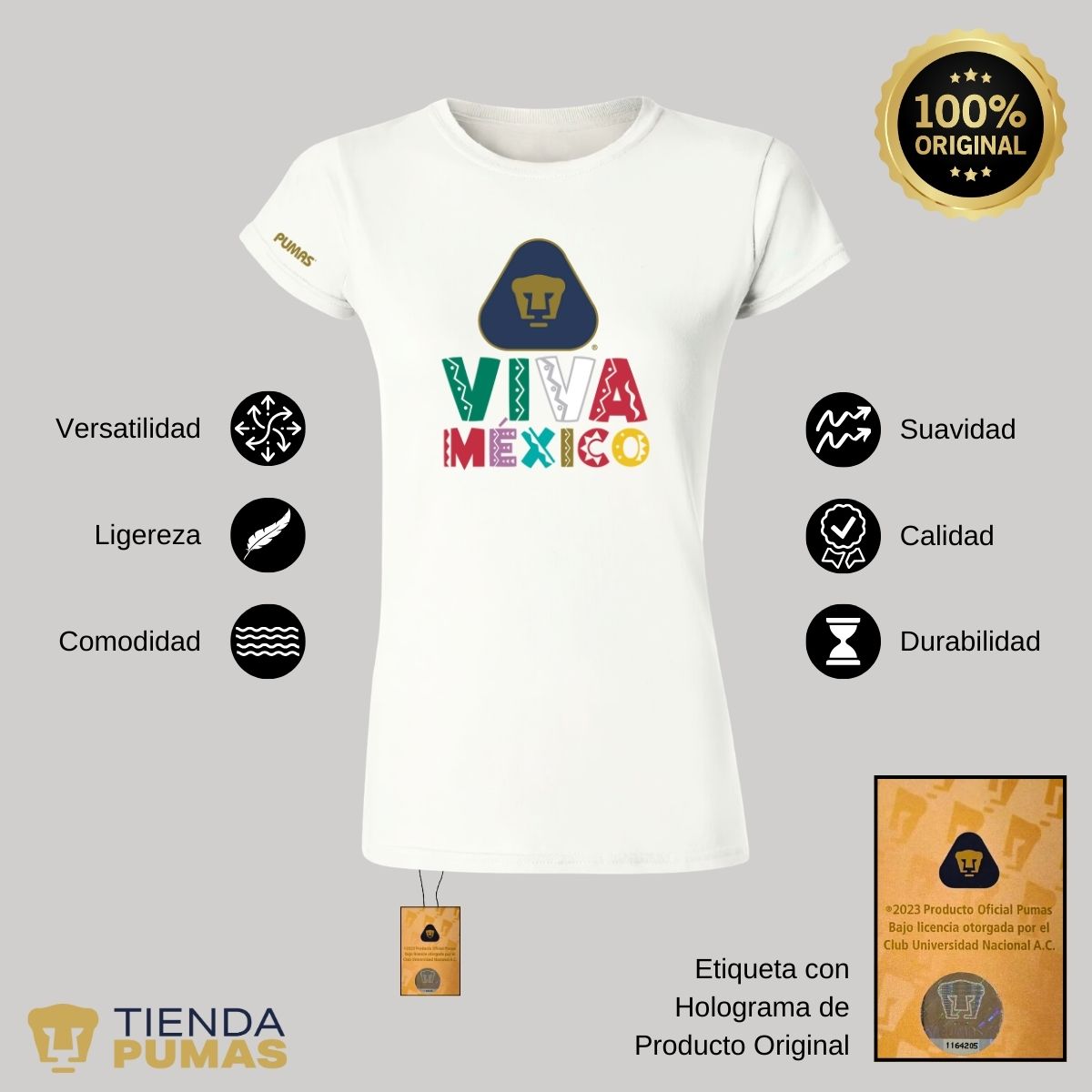 Playera Mexicana Mujer Pumas UNAM Tricolor