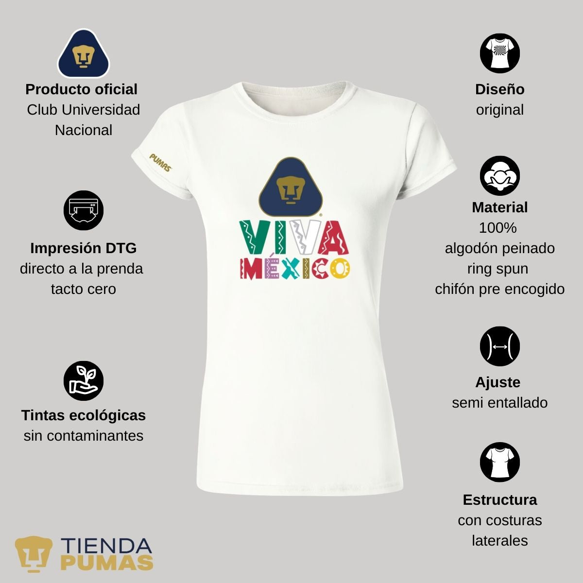 Playera Mexicana Mujer Pumas UNAM Tricolor