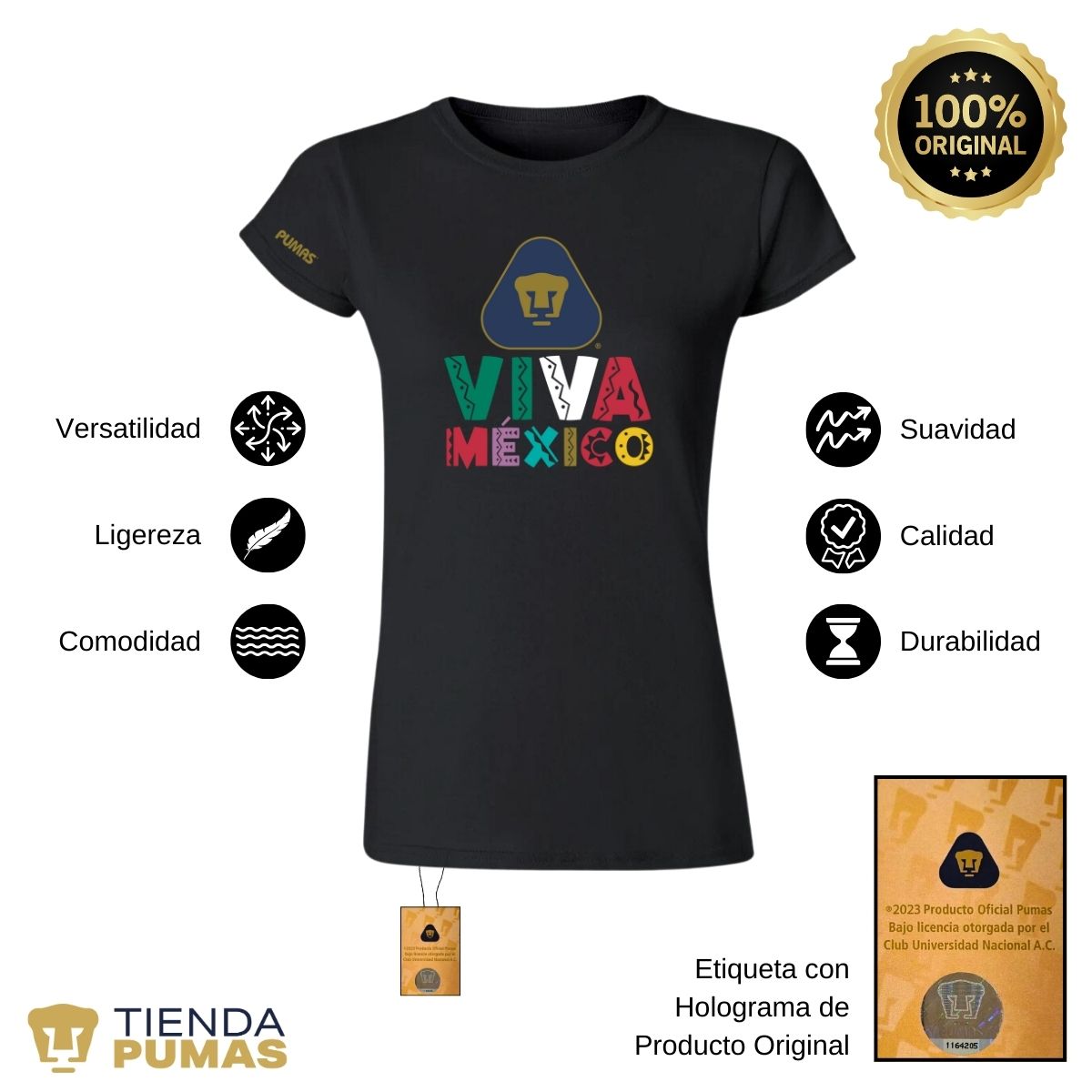 Playera Mexicana Mujer Pumas UNAM Tricolor