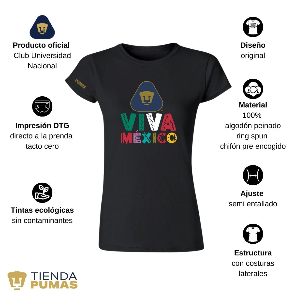 Playera Mexicana Mujer Pumas UNAM Tricolor