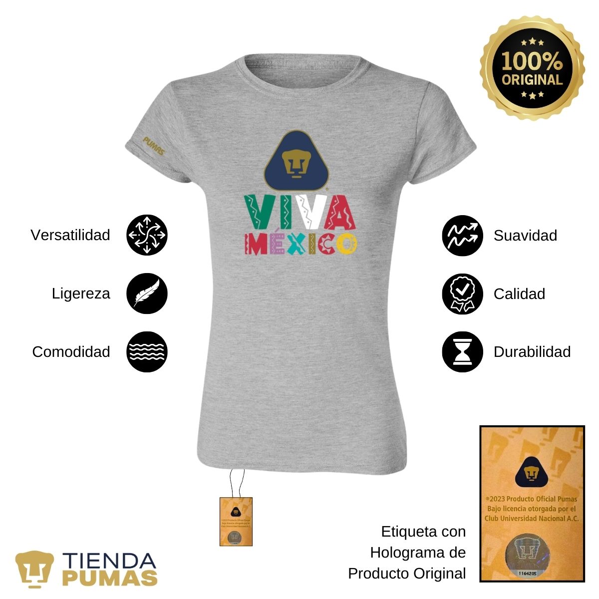 Playera Mexicana Mujer Pumas UNAM Tricolor