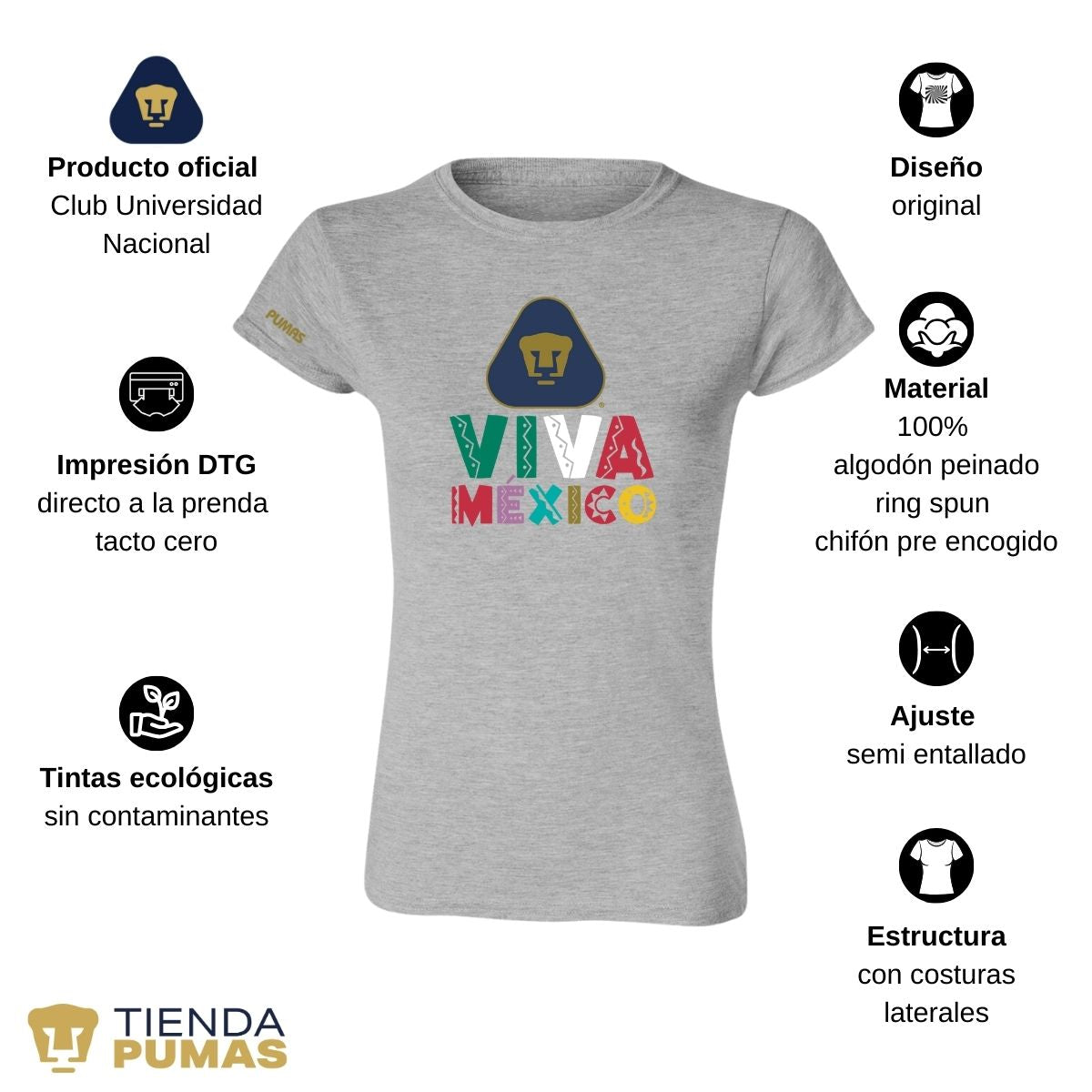 Playera Mexicana Mujer Pumas UNAM Tricolor