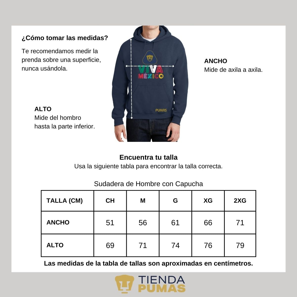 Sudadera Hombre Hoodie Pumas UNAM Tricolor