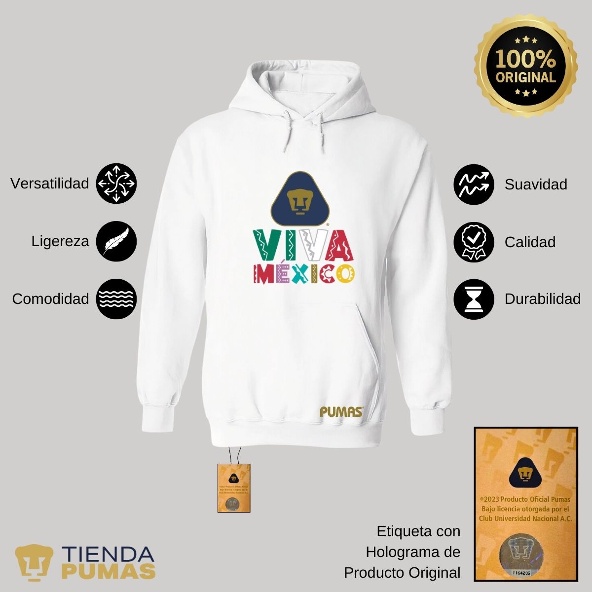 Sudadera Hombre Hoodie Pumas UNAM Tricolor