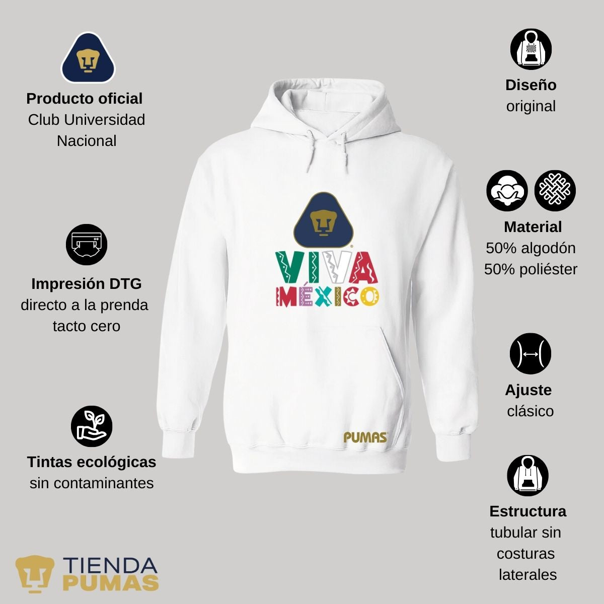 Sudadera Hombre Hoodie Pumas UNAM Tricolor