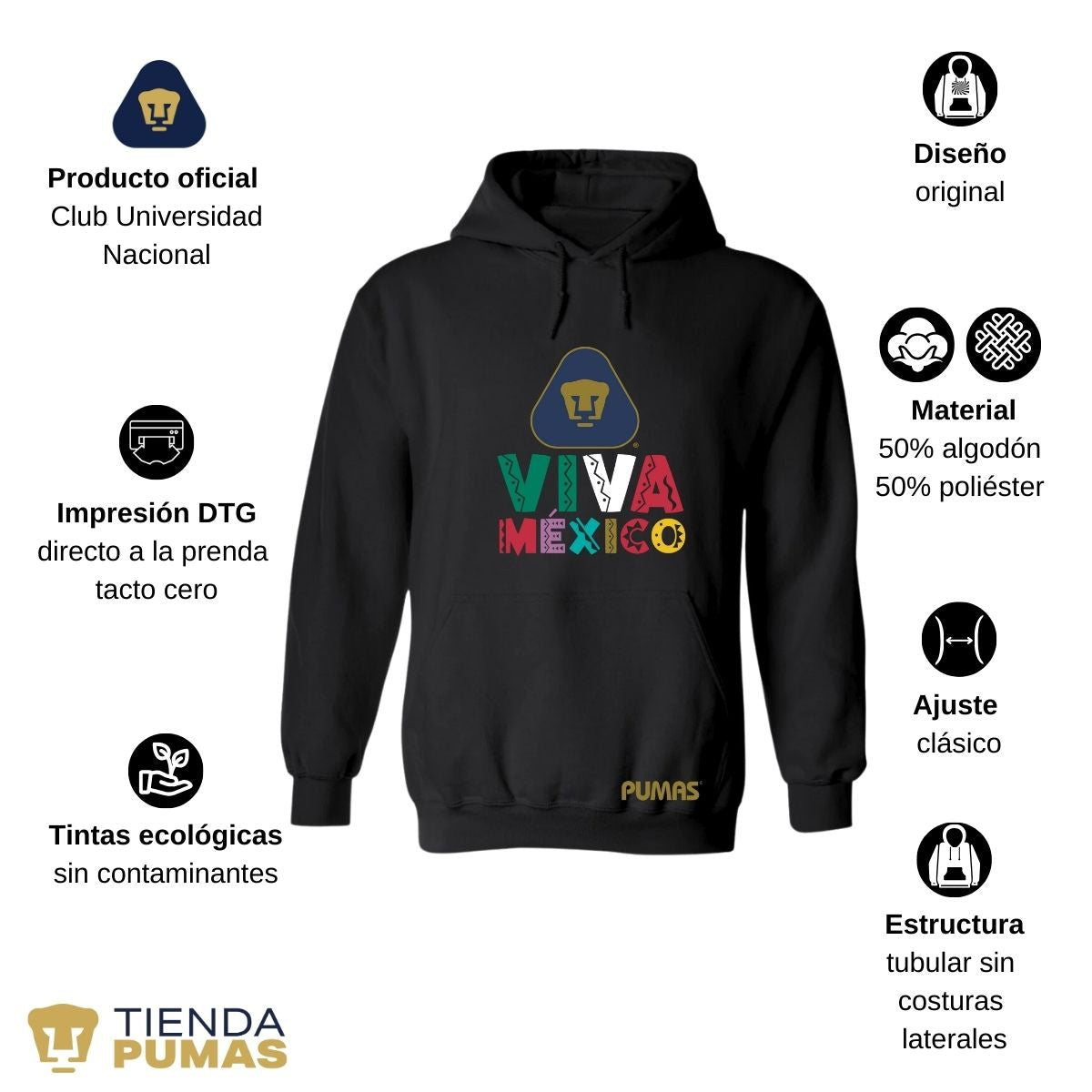 Sudadera Hombre Hoodie Pumas UNAM Tricolor