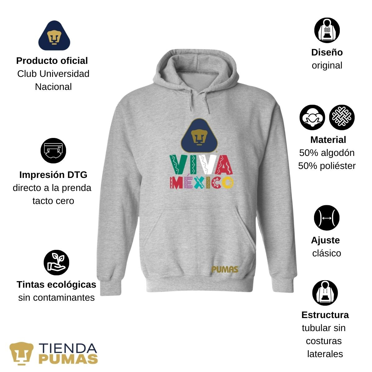 Sudadera Hombre Hoodie Pumas UNAM Tricolor