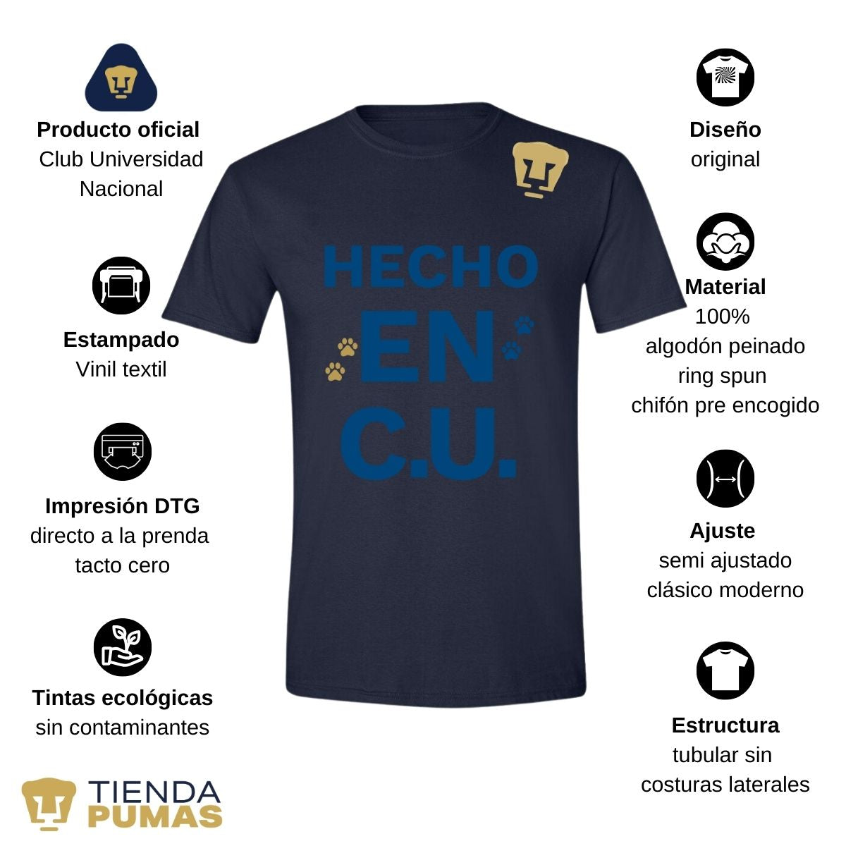 Playera Hombre Pumas UNAM Hecho en C.U. DTG-Vinil