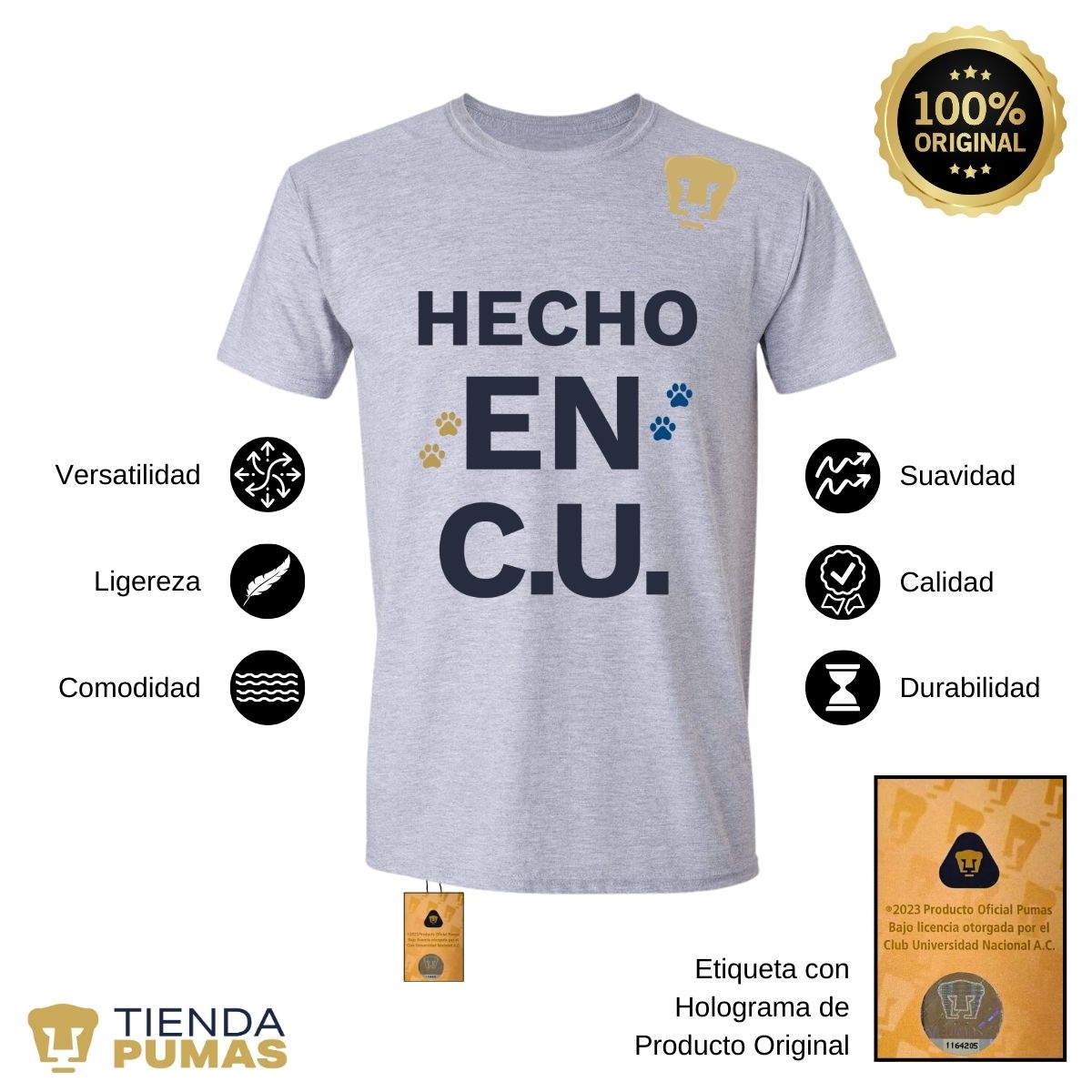 Playera Hombre Pumas UNAM Hecho en C.U. DTG-Vinil