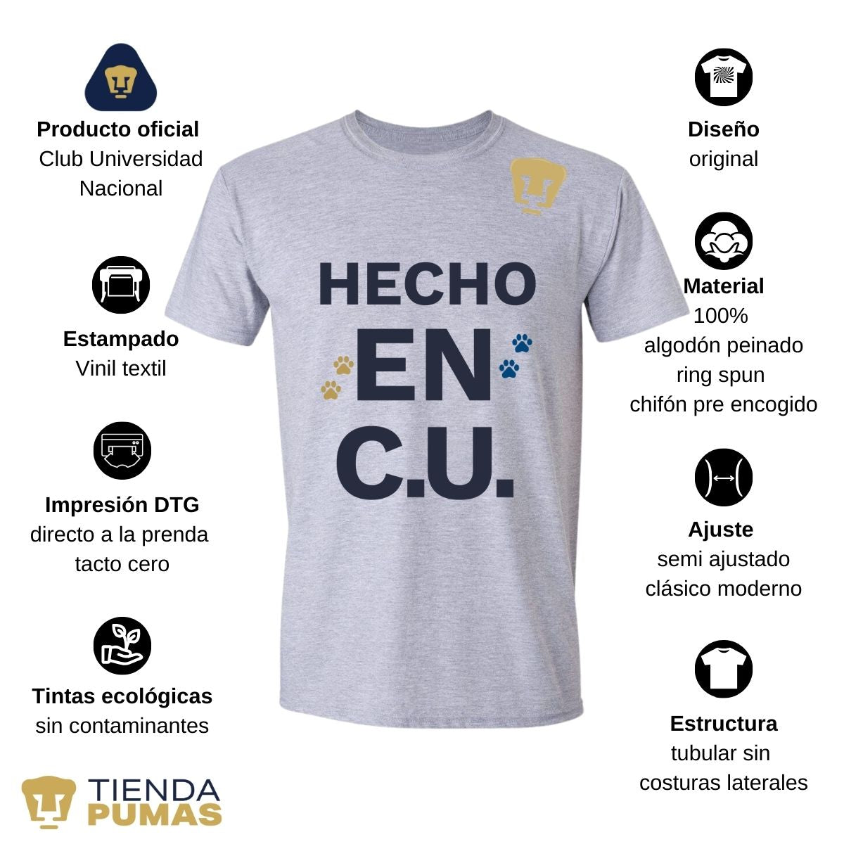 Playera Hombre Pumas UNAM Hecho en C.U. DTG-Vinil