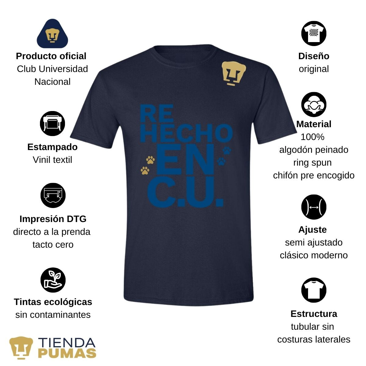 Playera Hombre Pumas UNAM Re Hecho en C.U. DTG-Vinil