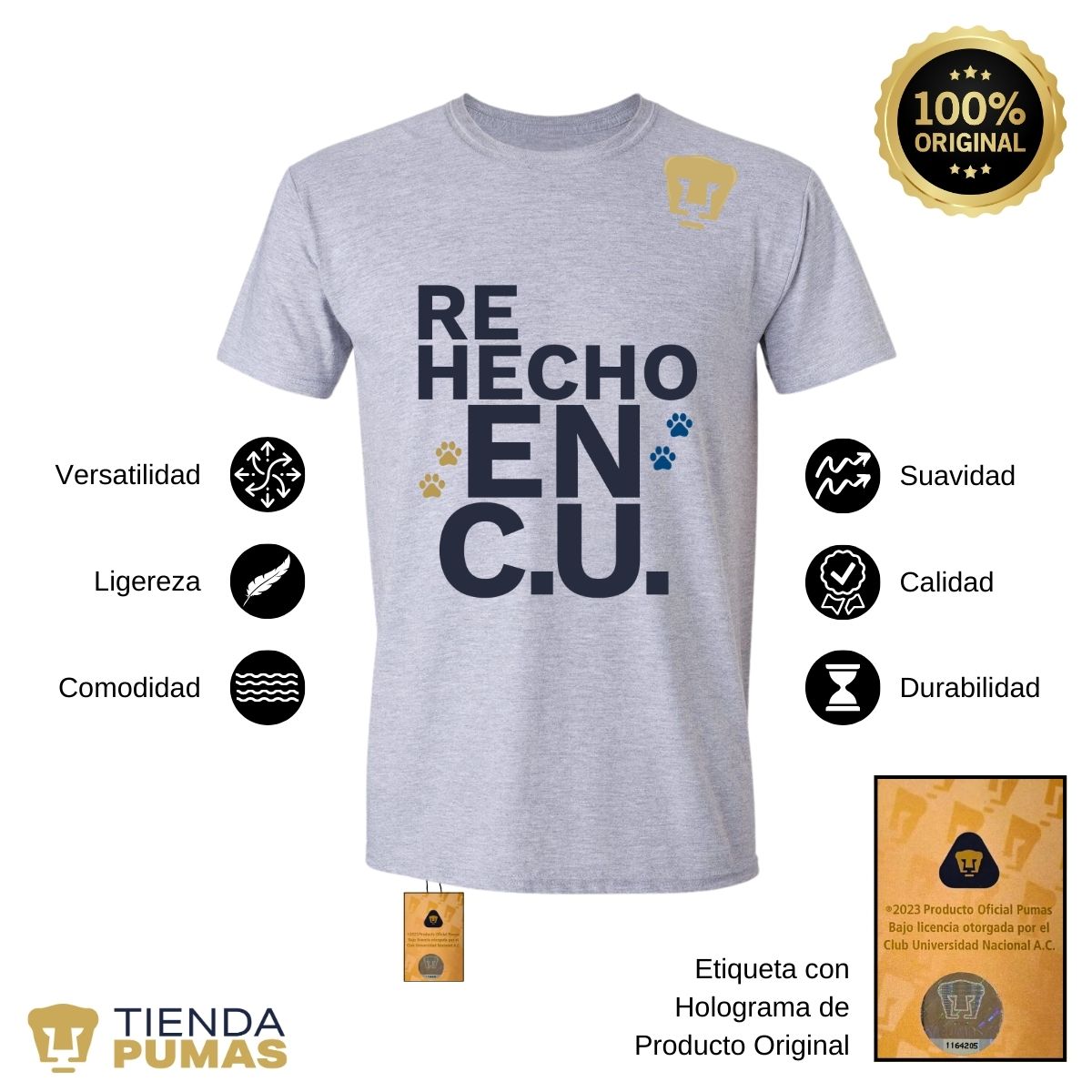 Playera Hombre Pumas UNAM Re Hecho en C.U. DTG-Vinil