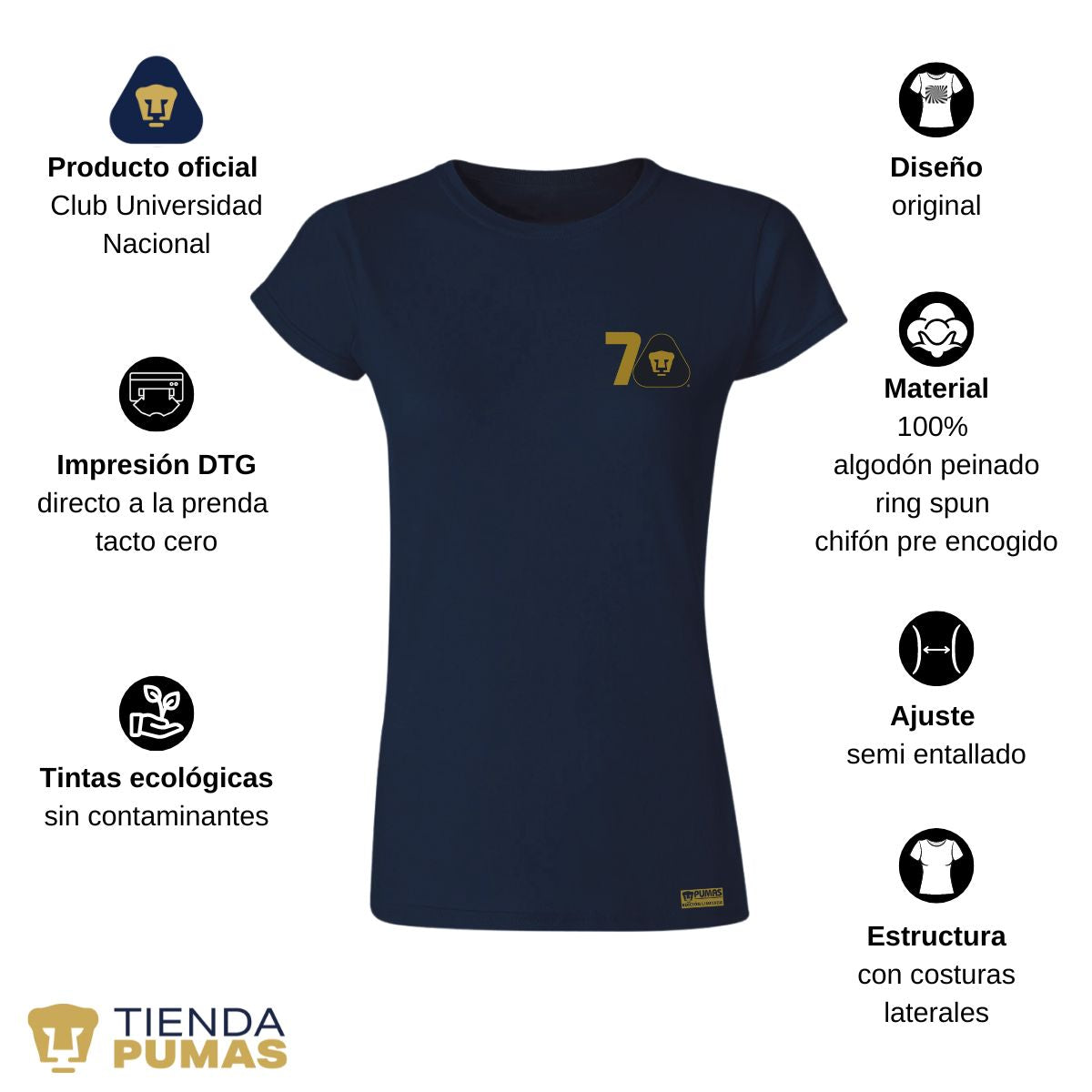 Playera Mujer Pumas UNAM 70 Años FYR Edición Limitada 4