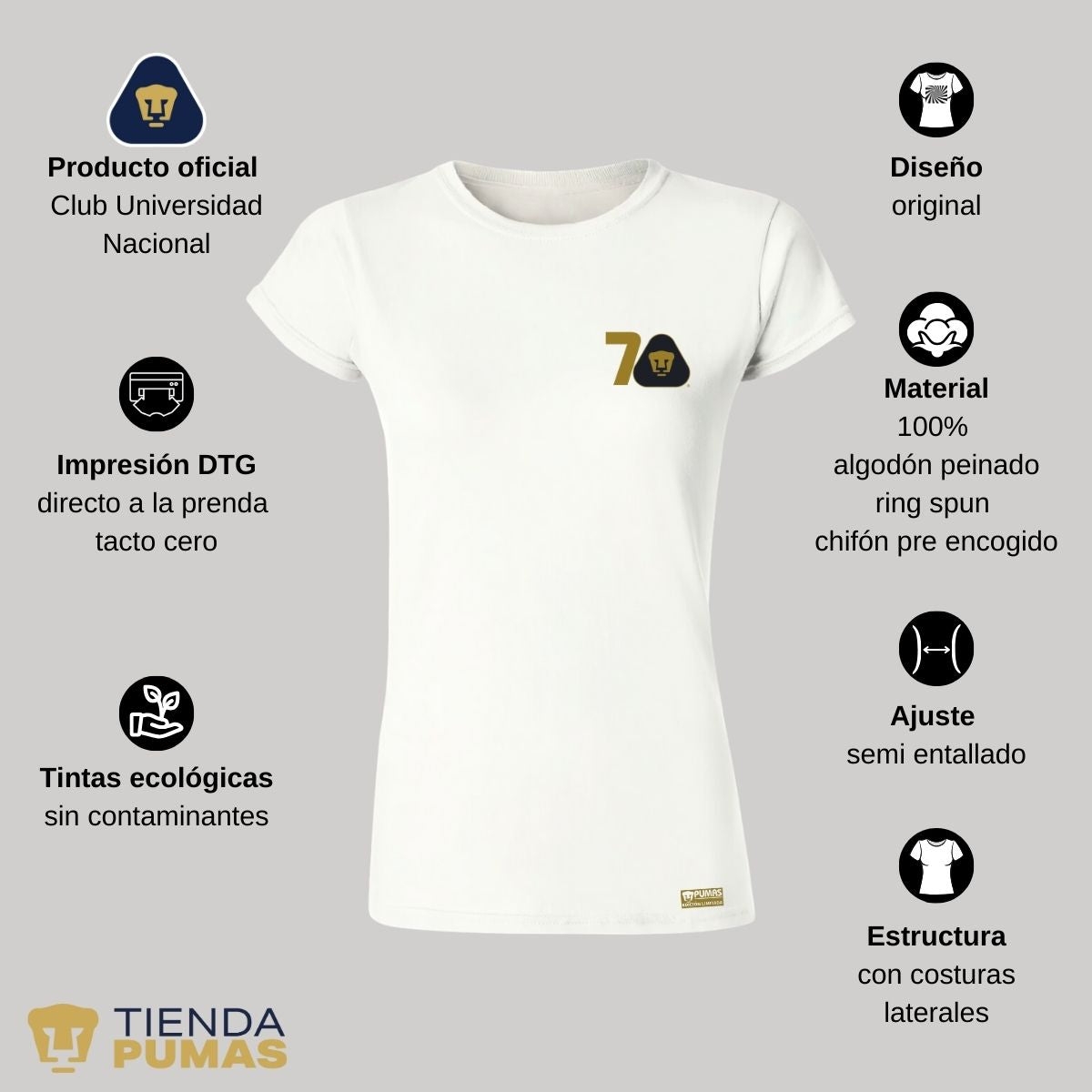 Playera Mujer Pumas UNAM 70 Años FYR Edición Limitada 4