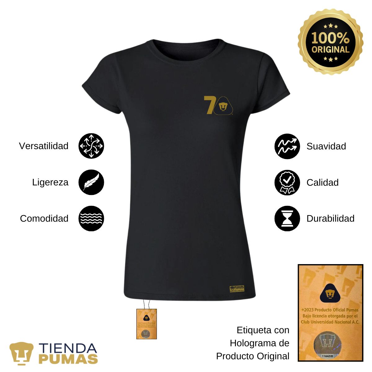 Playera Mujer Pumas UNAM 70 Años FYR Edición Limitada 4