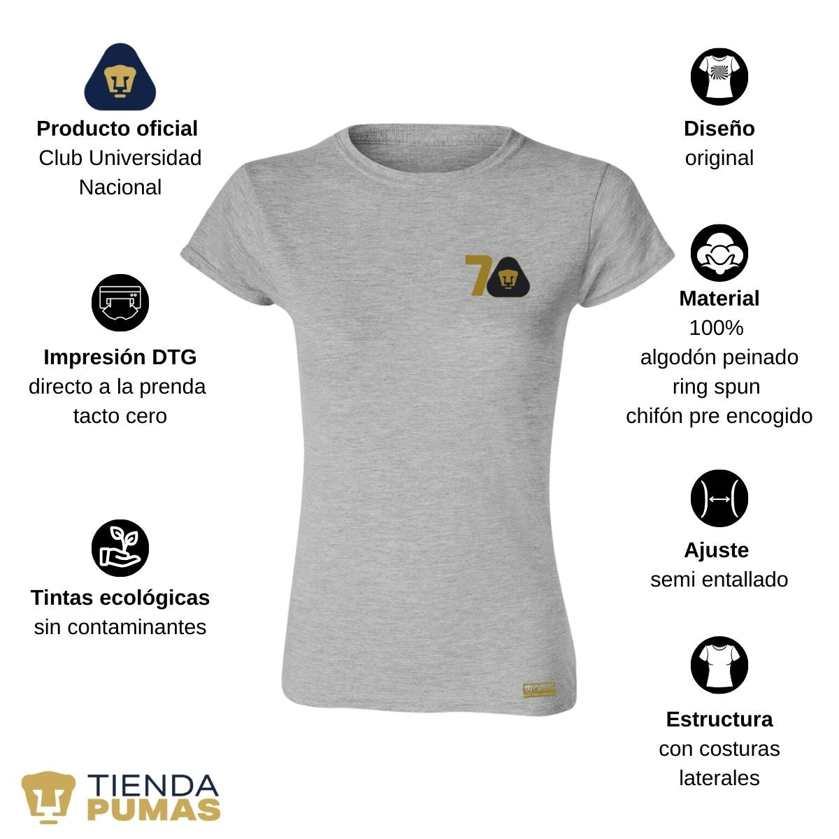 Playera Mujer Pumas UNAM 70 Años FYR Edición Limitada 4