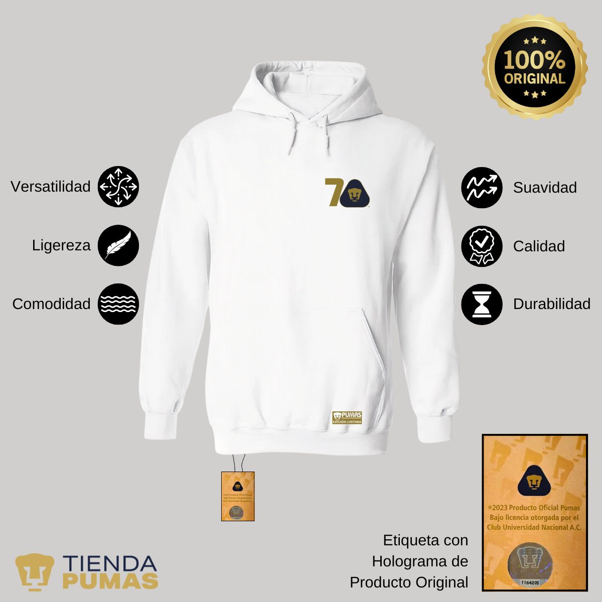 Sudadera Hombre Hoodie Pumas UNAM 70 Años FYR Edición Limitada 4