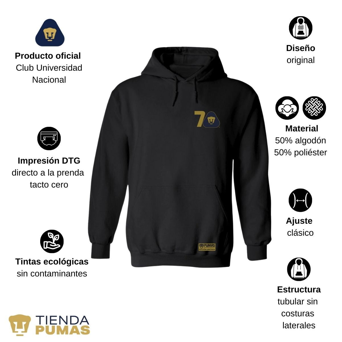 Sudadera Hombre Hoodie Pumas UNAM 70 Años FYR Edición Limitada 4