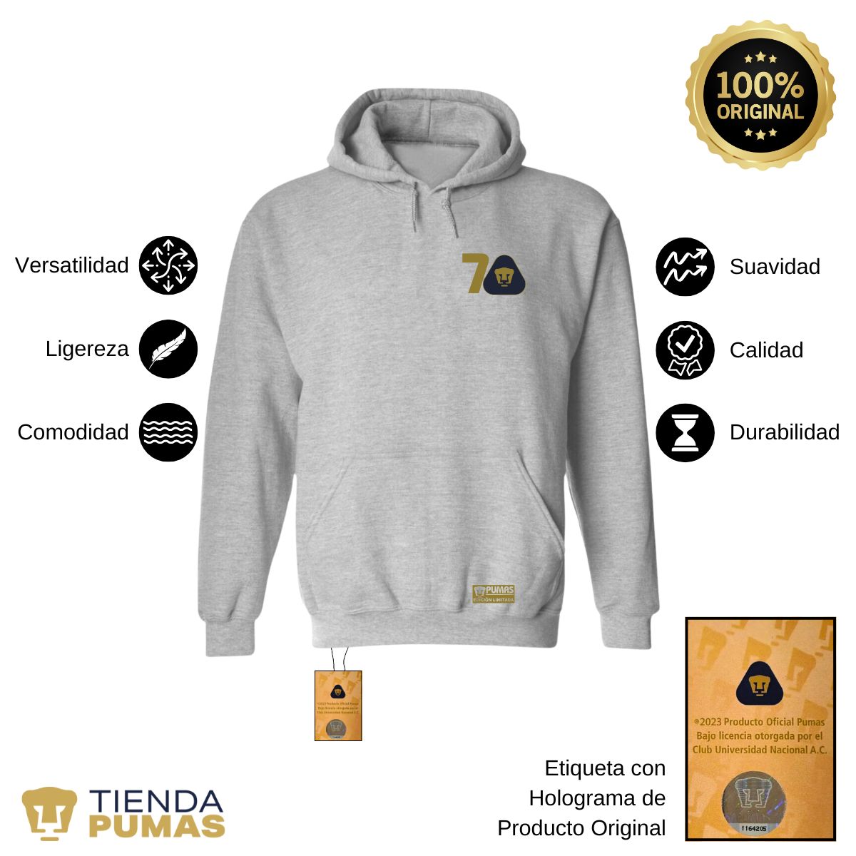 Sudadera Hombre Hoodie Pumas UNAM 70 Años FYR Edición Limitada 4