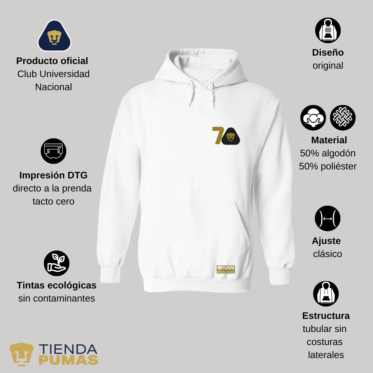 Sudadera Mujer Hoodie Pumas UNAM 70 Años FYR Edición Limitada 4