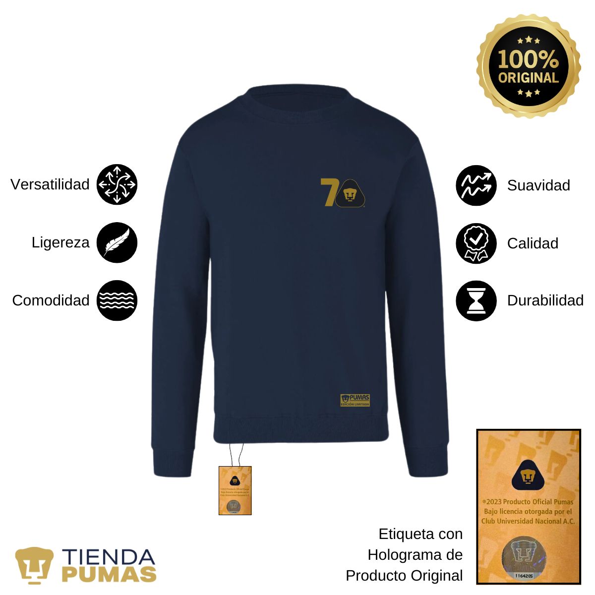 Sudadera Hombre Pumas UNAM 70 Años FYR Edición Limitada 4