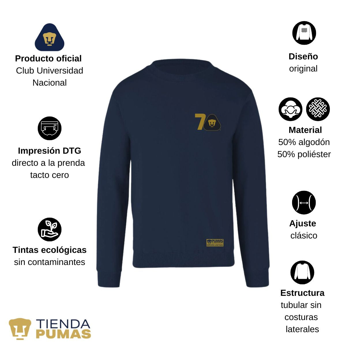 Sudadera Hombre Pumas UNAM 70 Años FYR Edición Limitada 4