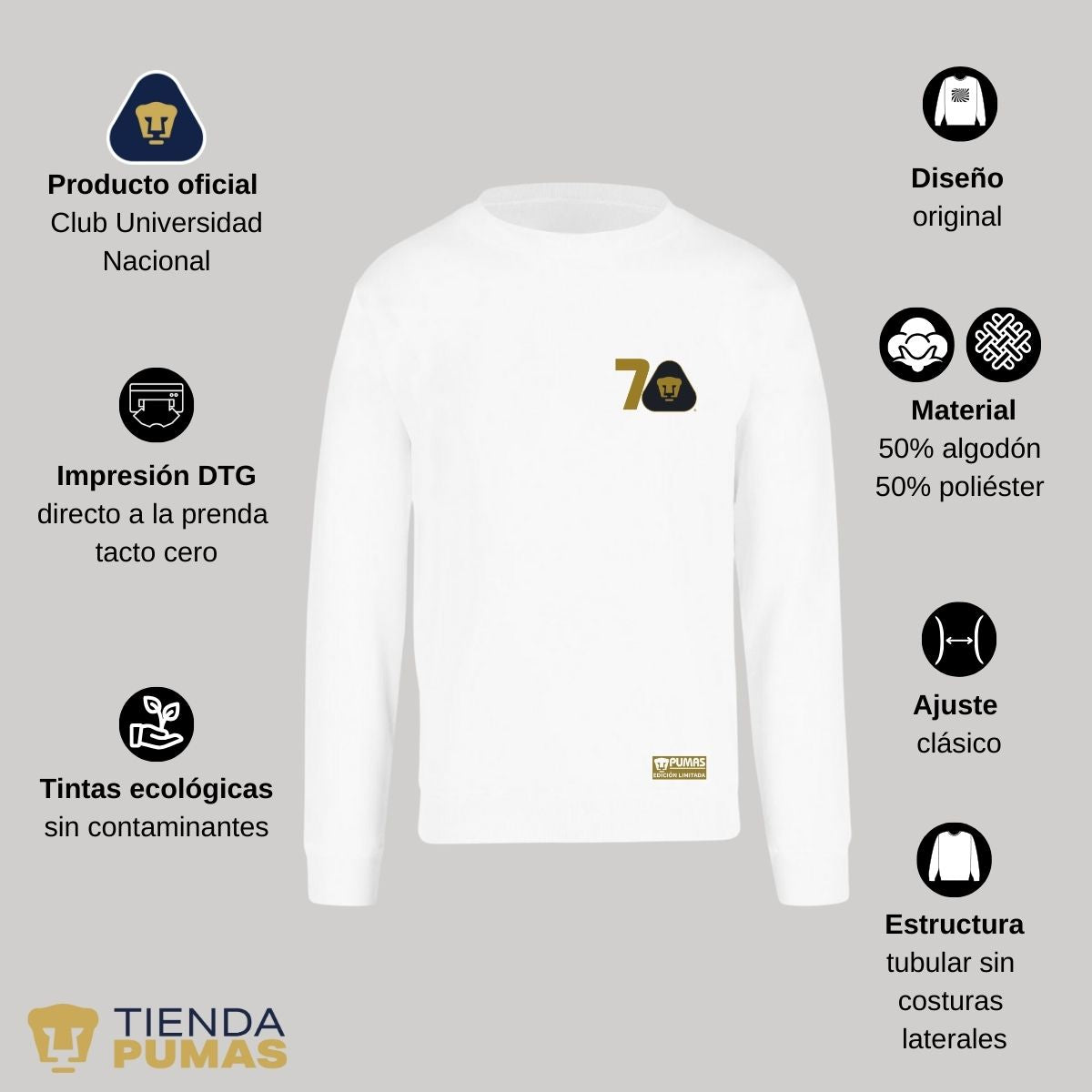 Sudadera Hombre Pumas UNAM 70 Años FYR Edición Limitada 4