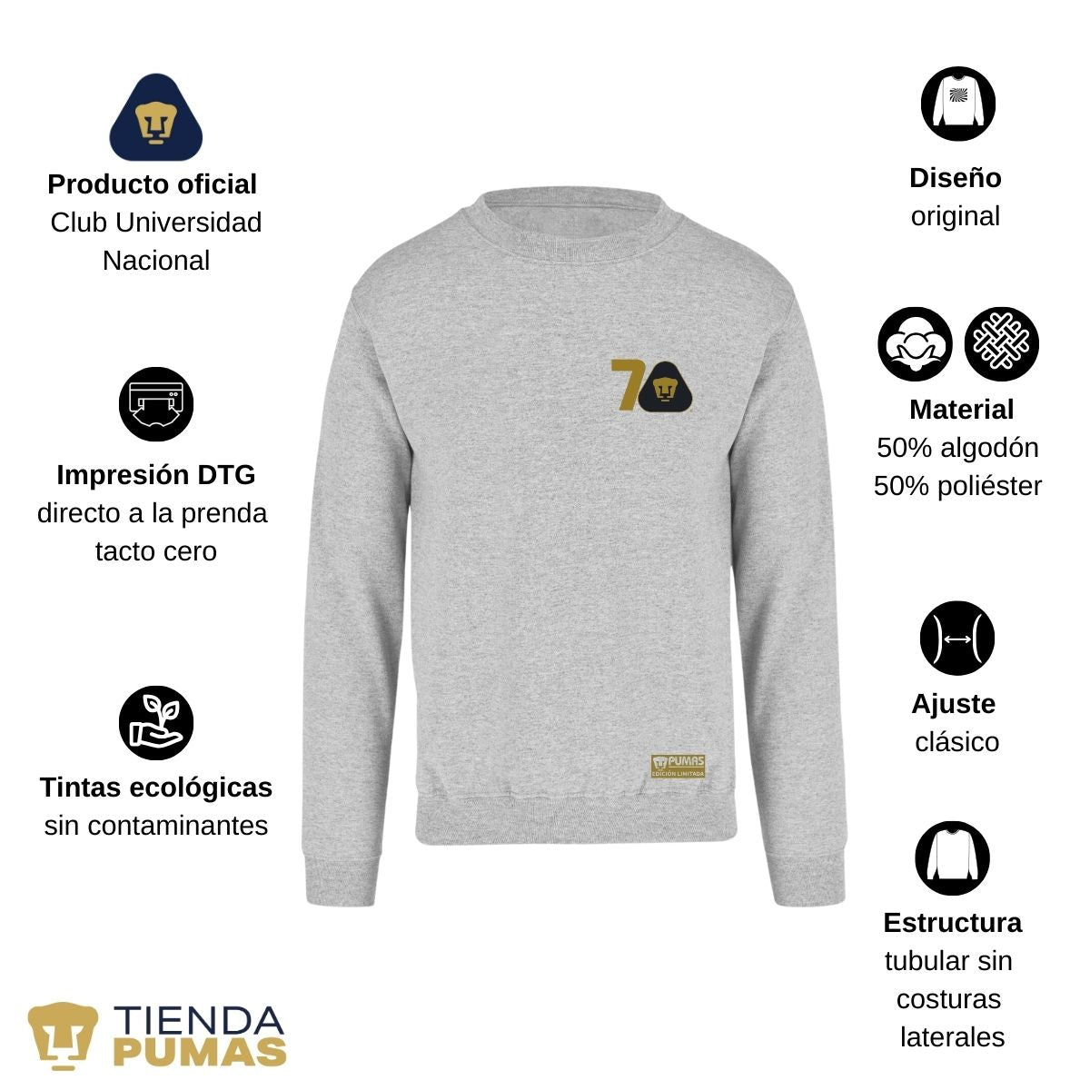 Sudadera Hombre Pumas UNAM 70 Años FYR Edición Limitada 4